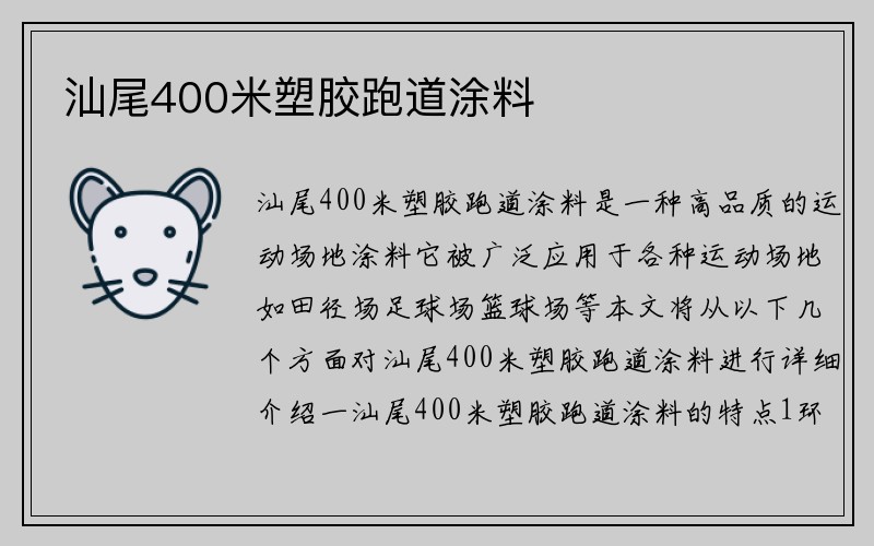 汕尾400米塑胶跑道涂料